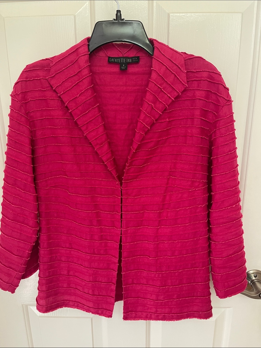 Lafayette 148 New York Fuchsia Textured Open-Front Blazer small